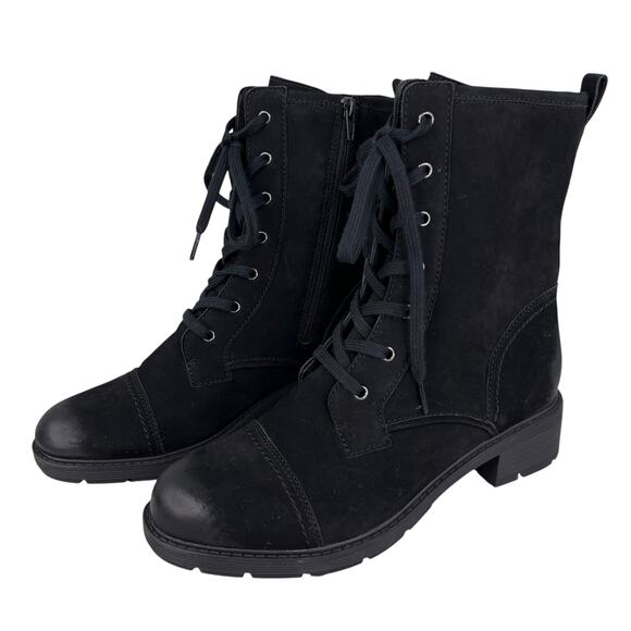 Clarks Hearth Maye Black Nubuck Lace Up Boot 11 New - Picture 1 of 16